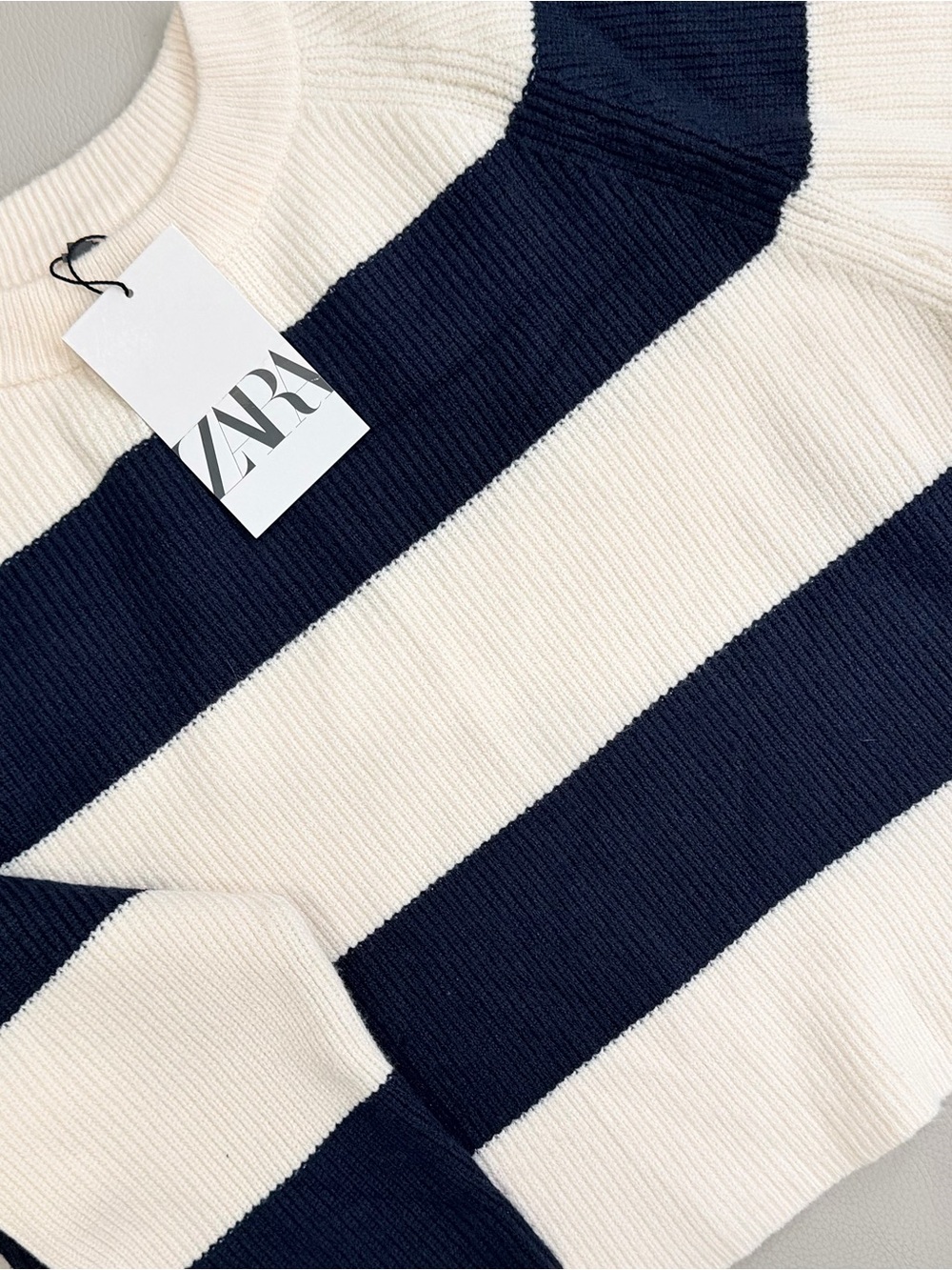 Zara Navy & Cream Striped Knit Top